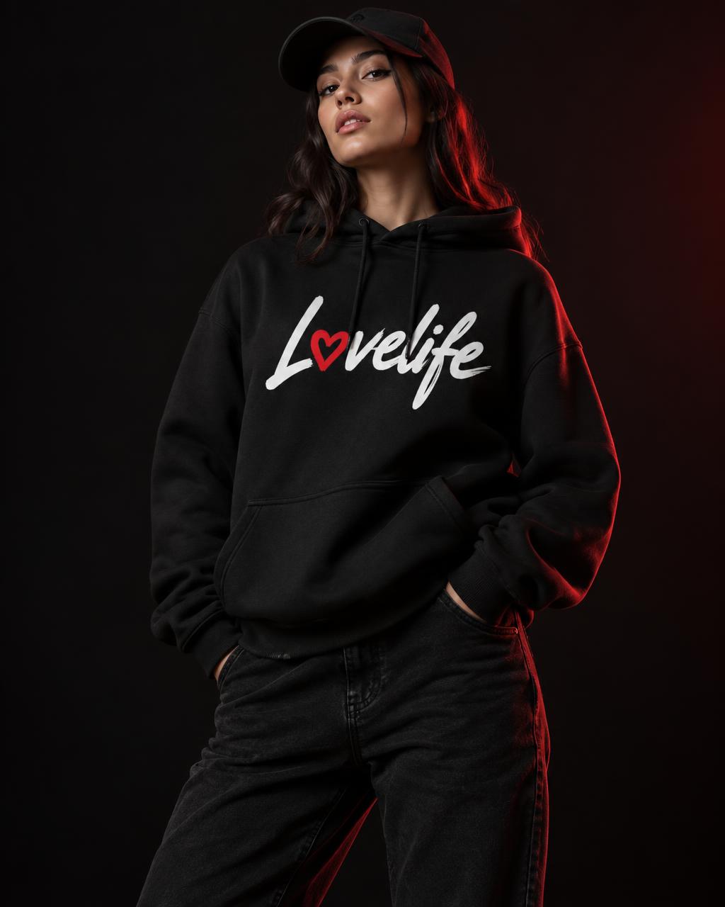Women wearing Lovelife merch: Hoodie · Cap